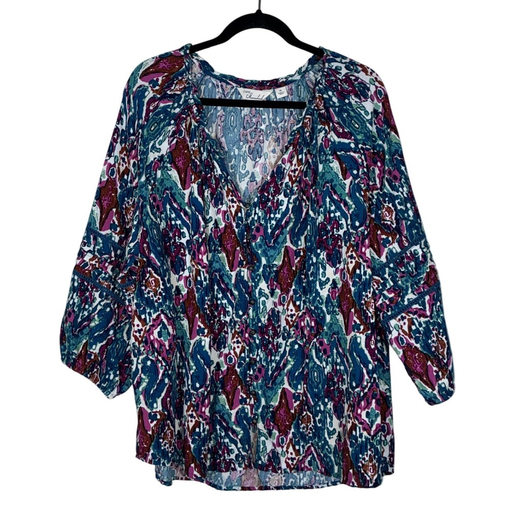 Caffe Marrakesh Womens XL Rayon Boho Button Down‎ Top